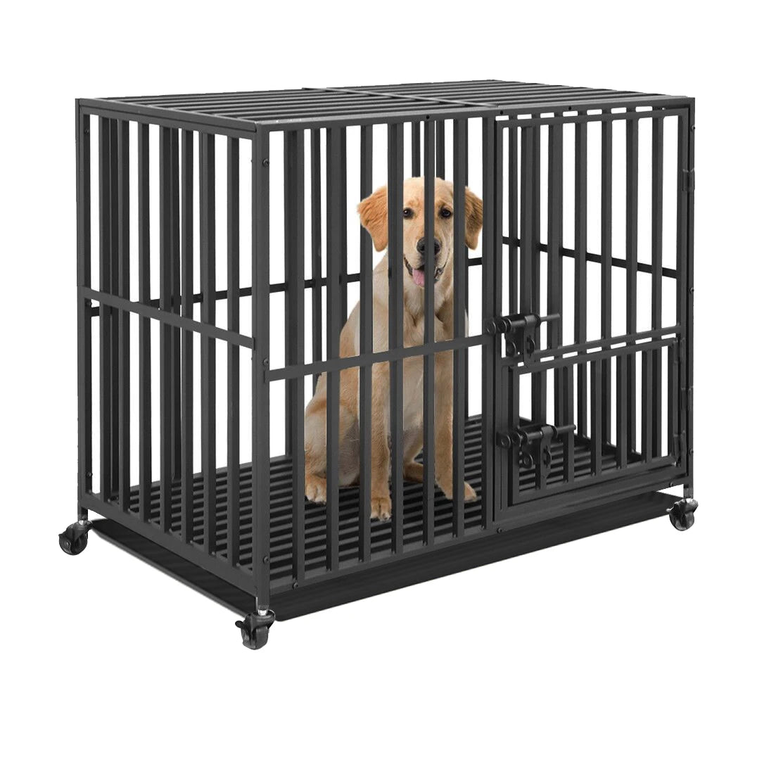 Bingopaw Heavy Duty Metal Pet Crate With Wheels And Tray