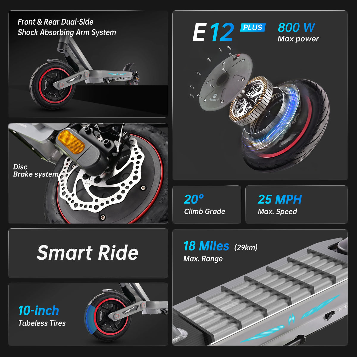ZWHEEL E12 Plus Electric Scooter 800W Peak 25 MPH Range