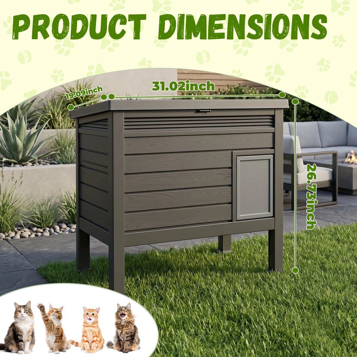 Weatherproof Resin Elevated Cat Shelter With Openable Roof For Outdoors
