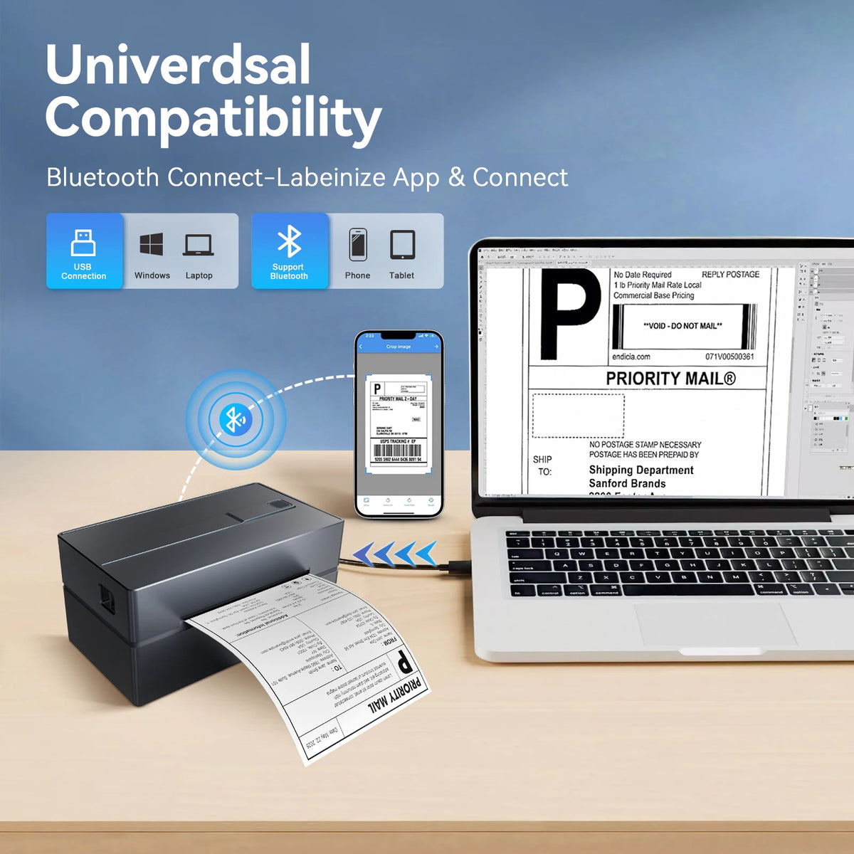 TakeYou Portable Bluetooth Thermal Shipping Label Printer With USB Connection