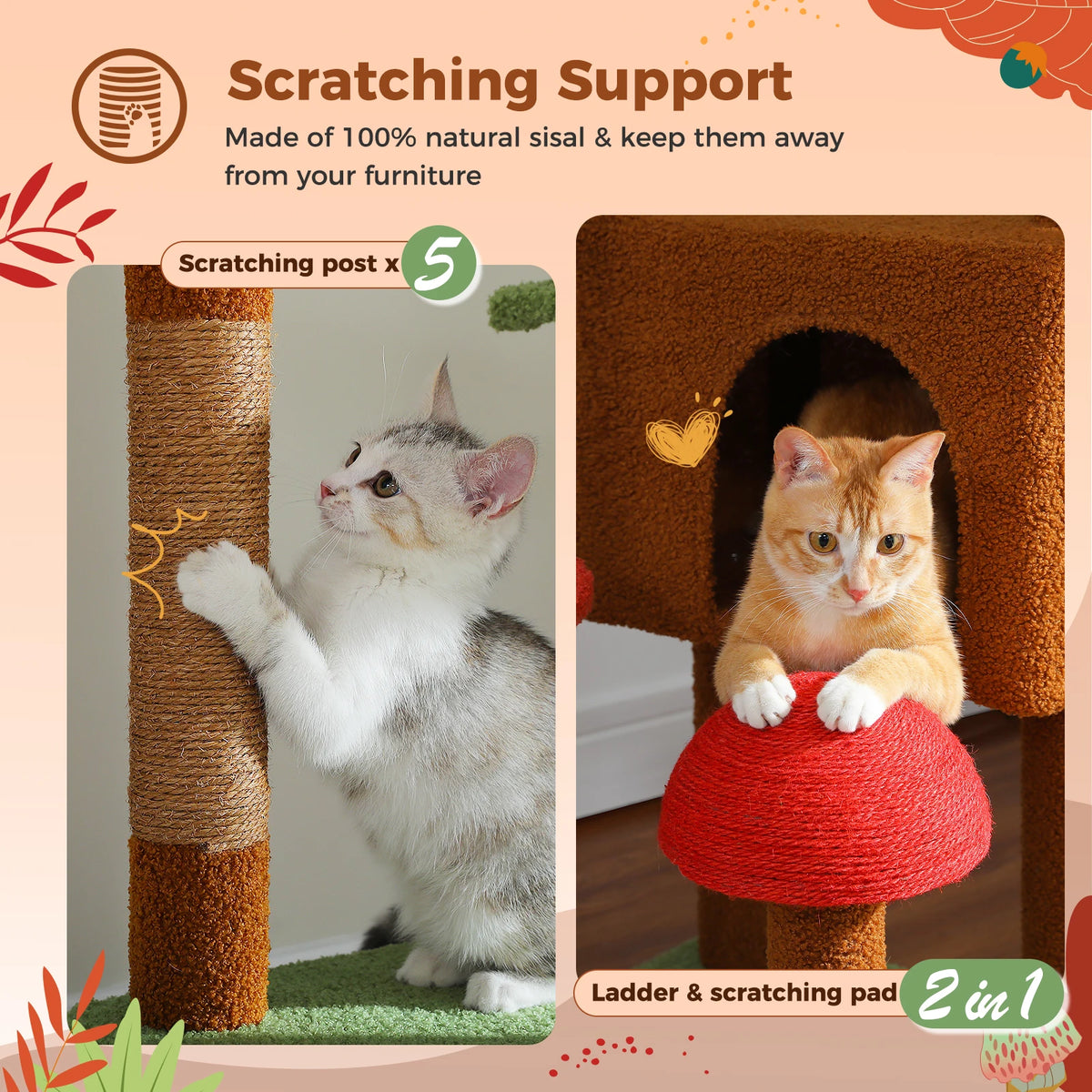 Petepela Adjustable Height Floor To Ceiling Cat Tower With Hammock