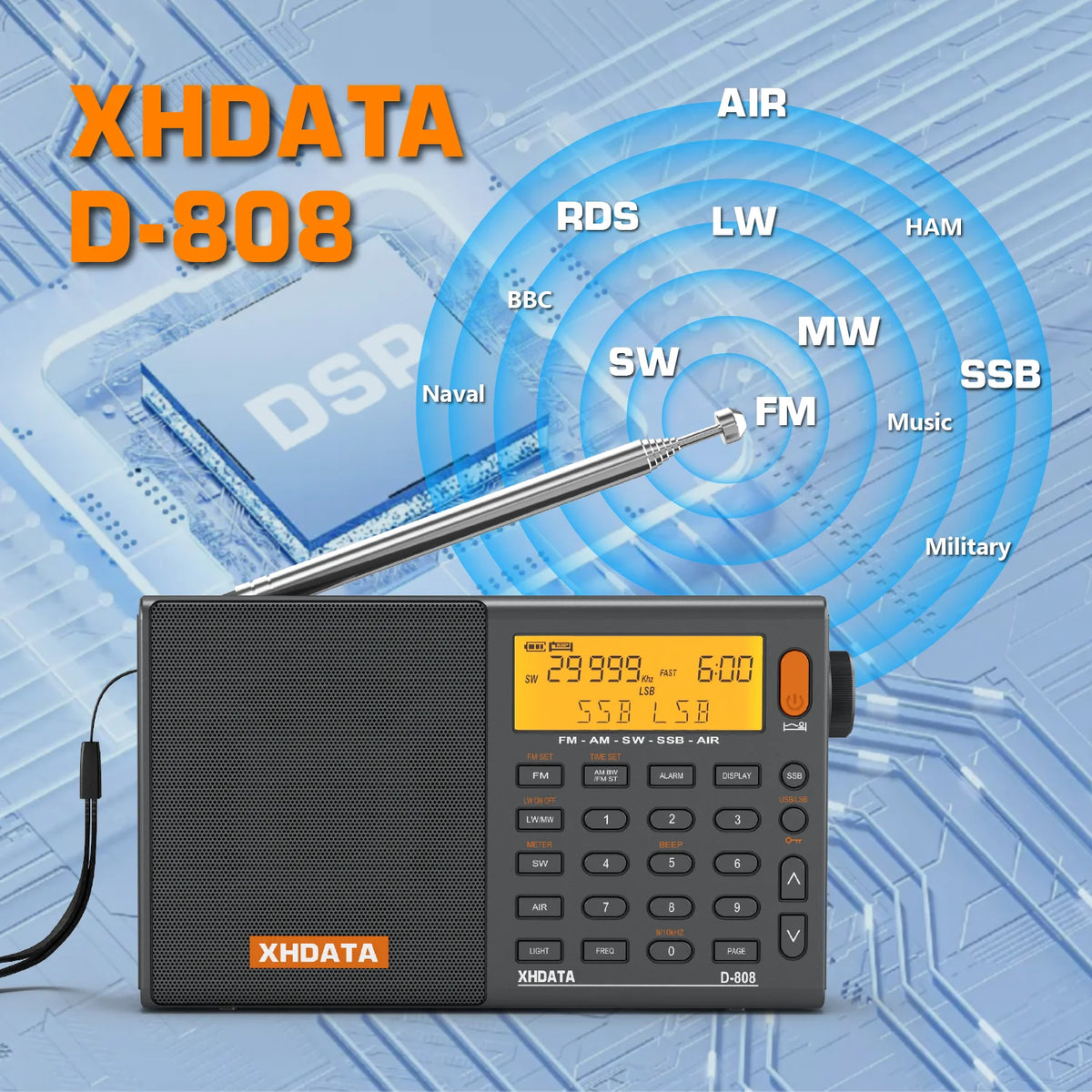 XhDATA D-808 Full Band Portable Radio With Stereo Audio