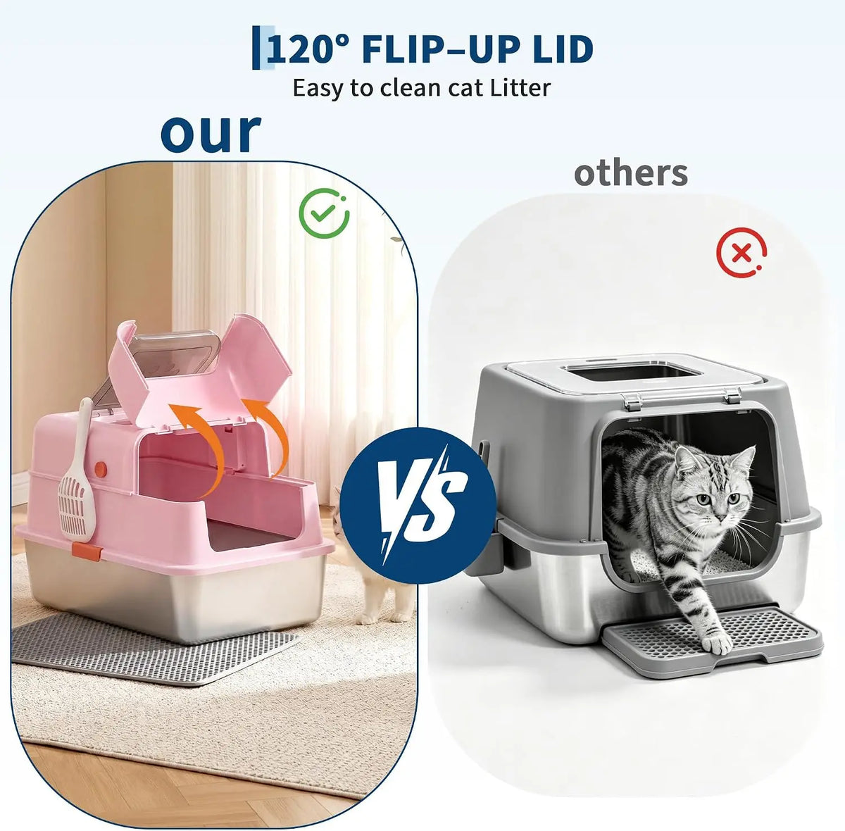 HiMISS Stainless Steel Enclosed Cat Litter Box With Scoop