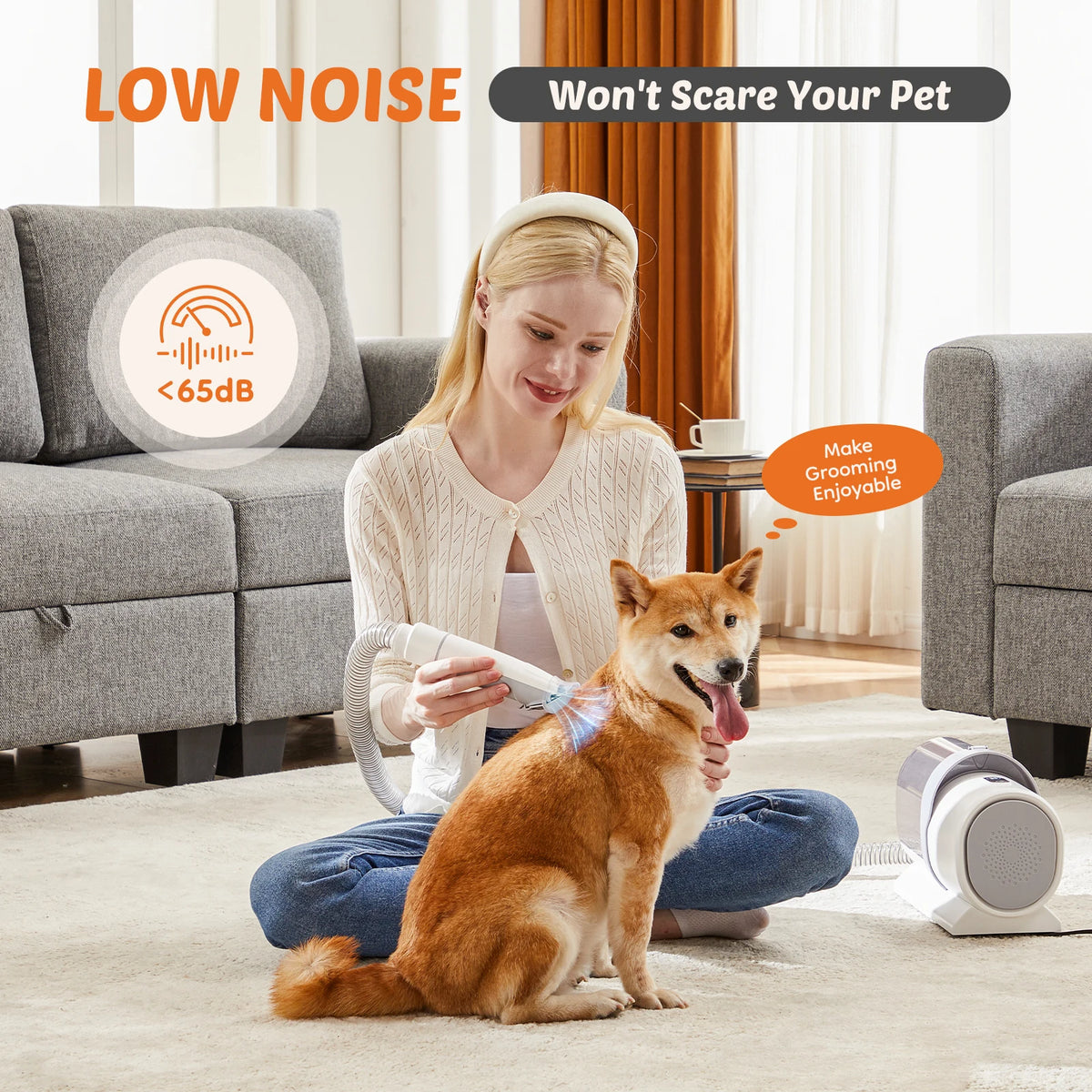 Low Noise Pet Grooming Vacuum Kit With Clipper Attachment