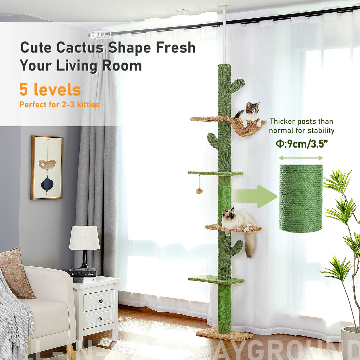 PAWZ Road 5-Tier Floor-to-Ceiling Cat Tree Scratcher