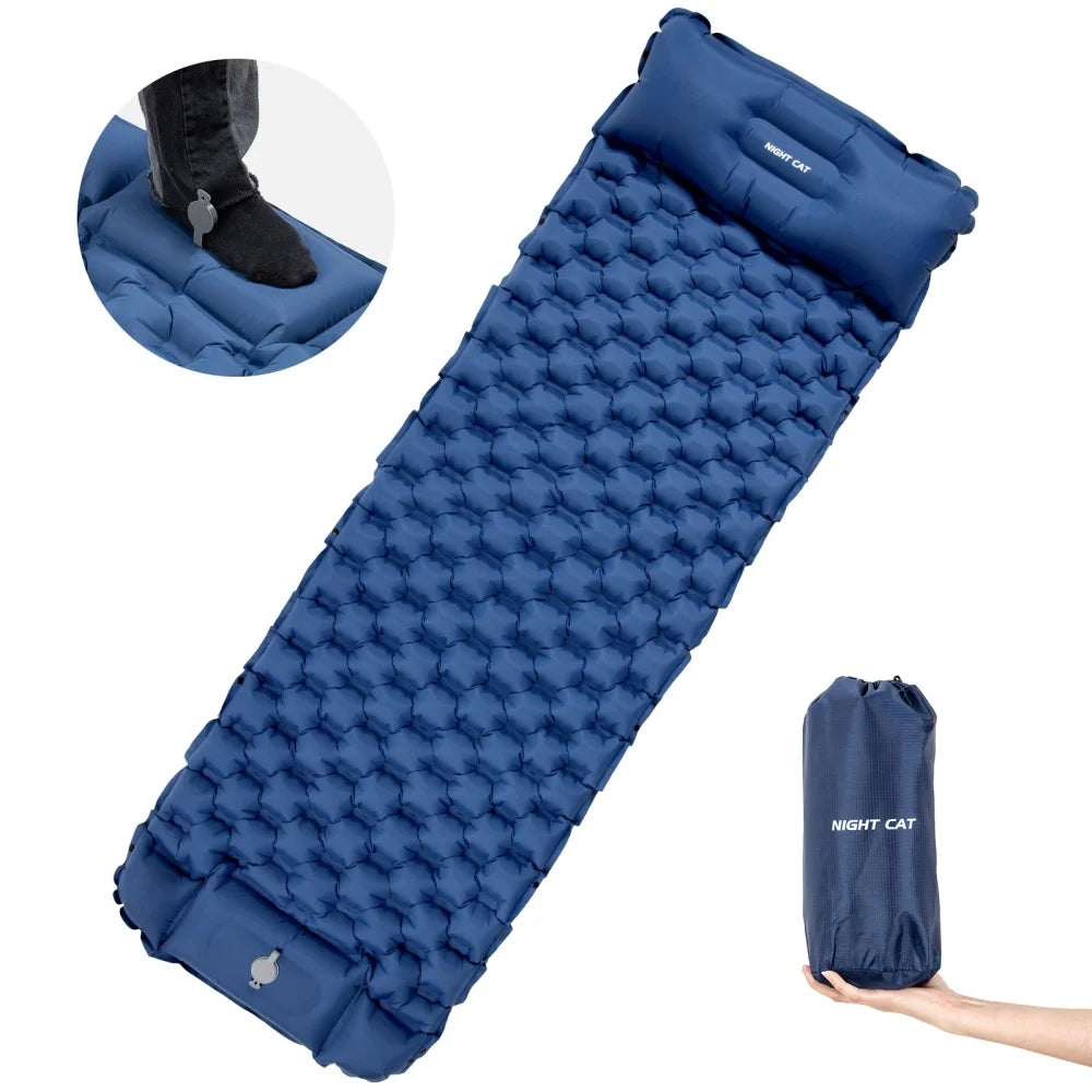 Night Cat Inflatable Sleeping Pad With Foot Pump For Camping