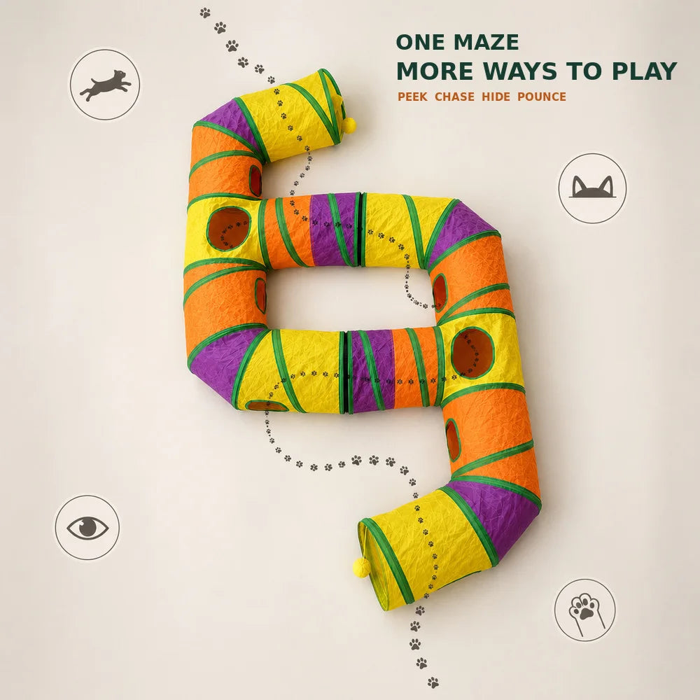 Zoe Foldable Connectable Cat Tunnel Maze With Interactive Toys