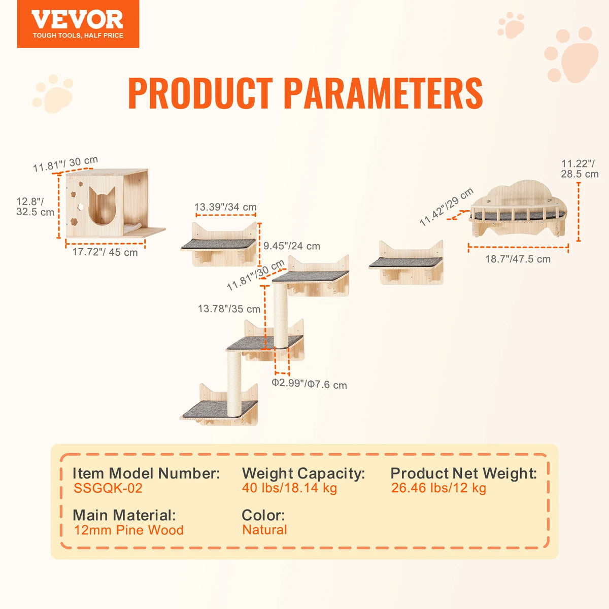 SucceBuy Wall Mounted Cat Shelves With Durable Wood Perches