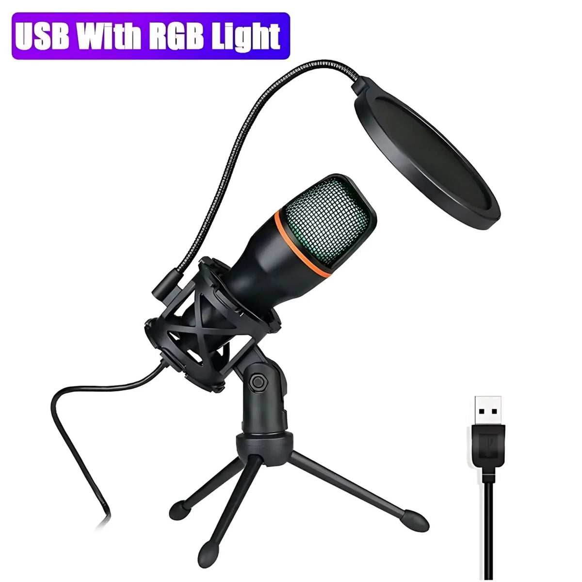 Stonego Usb Condenser Microphone With Rgb Tripod And Mute Button
