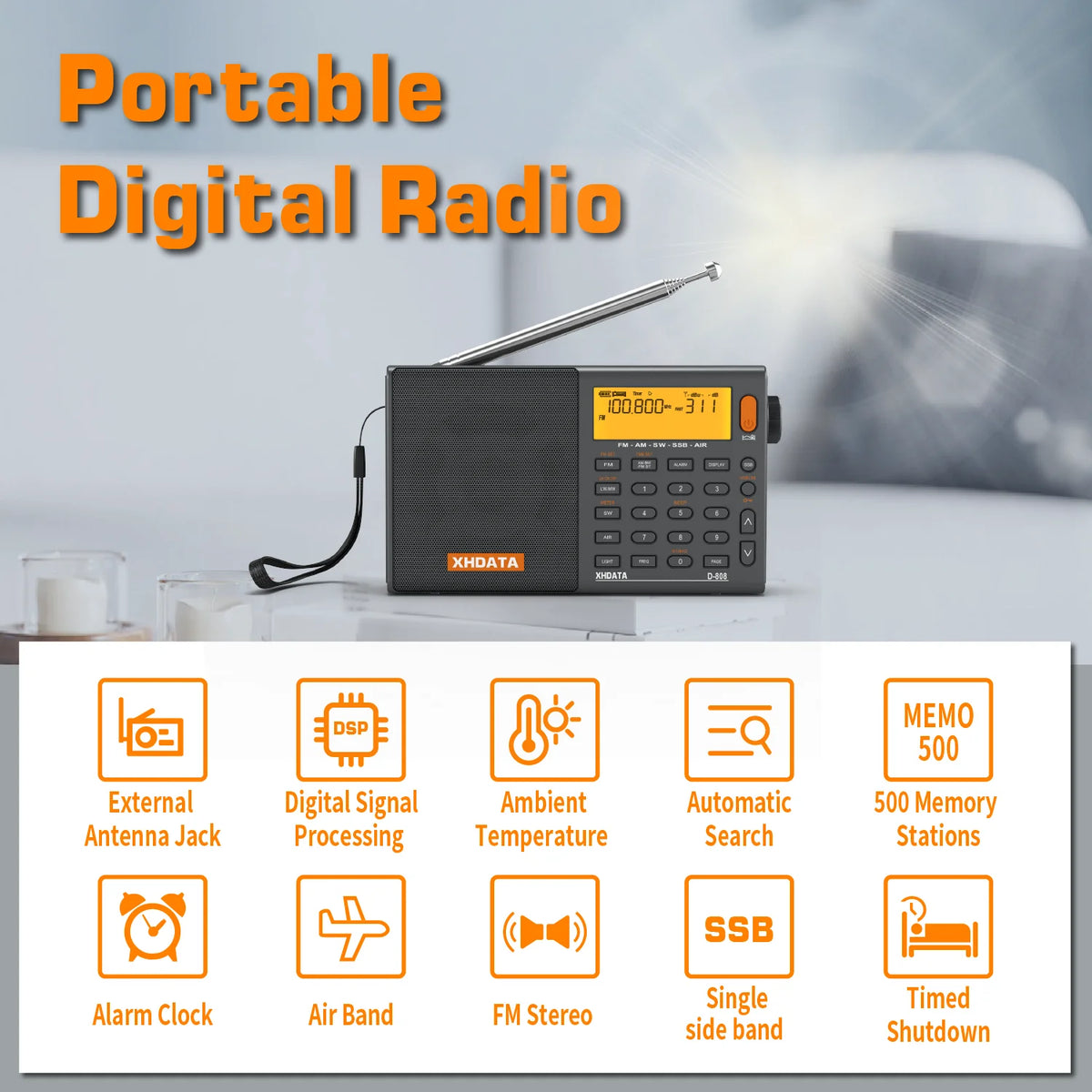 XhDATA D-808 Full Band Portable Radio With Stereo Audio