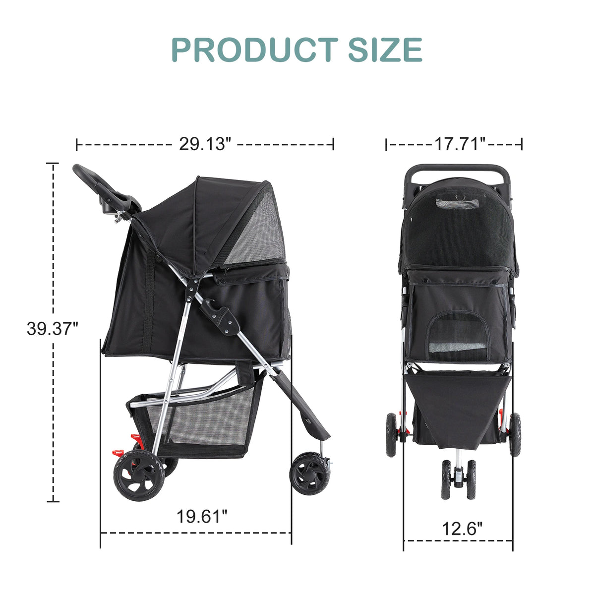 Foldable Three Wheel Pet Stroller For Small Dogs Daily Use