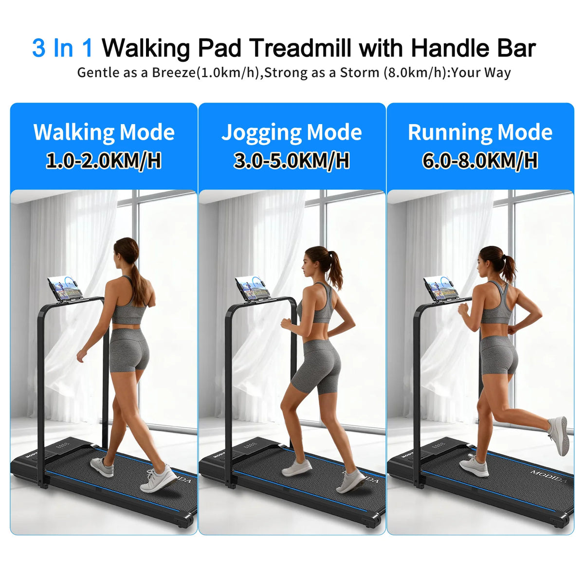 Modida Walking Pad Treadmill Under Desk Foldable Quiet Motor