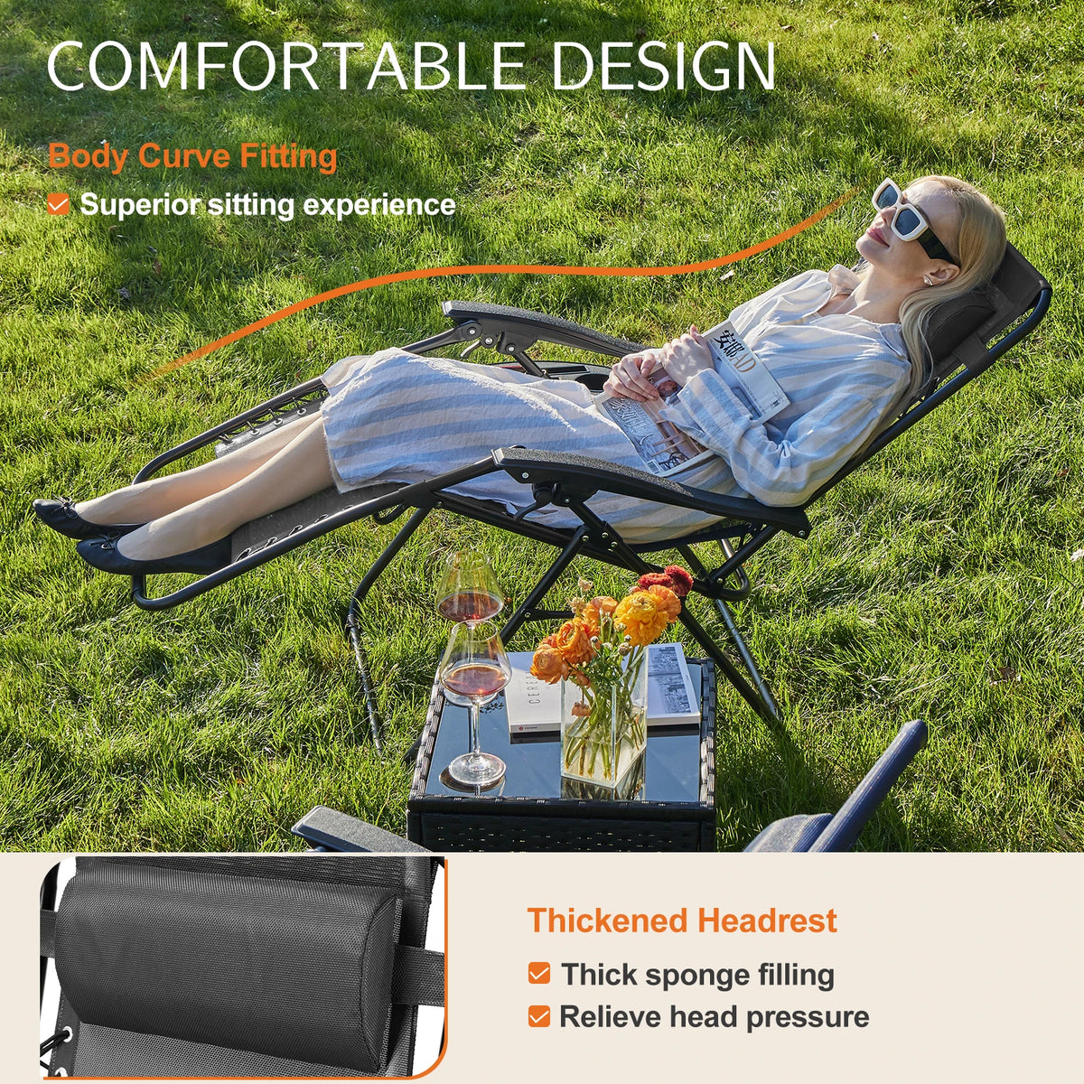 JHK Zero Gravity Recliner With Cup Holder For Outdoor Relaxing