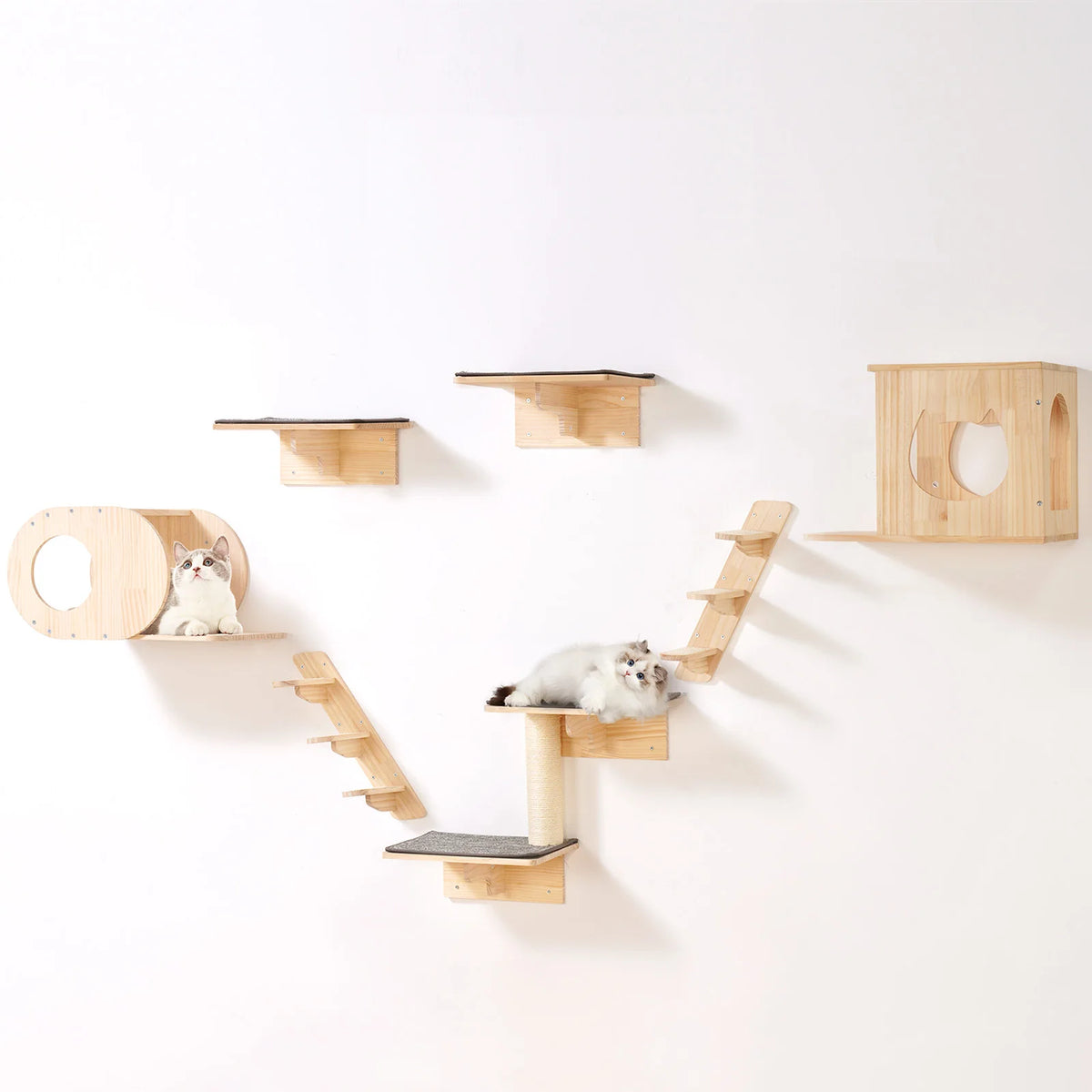 SucceBuy Wall Mounted Cat Shelves With Durable Wood Perches