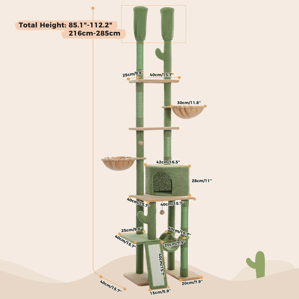 PAWZ Road Cactus Cat Tree Floor To Ceiling Tower