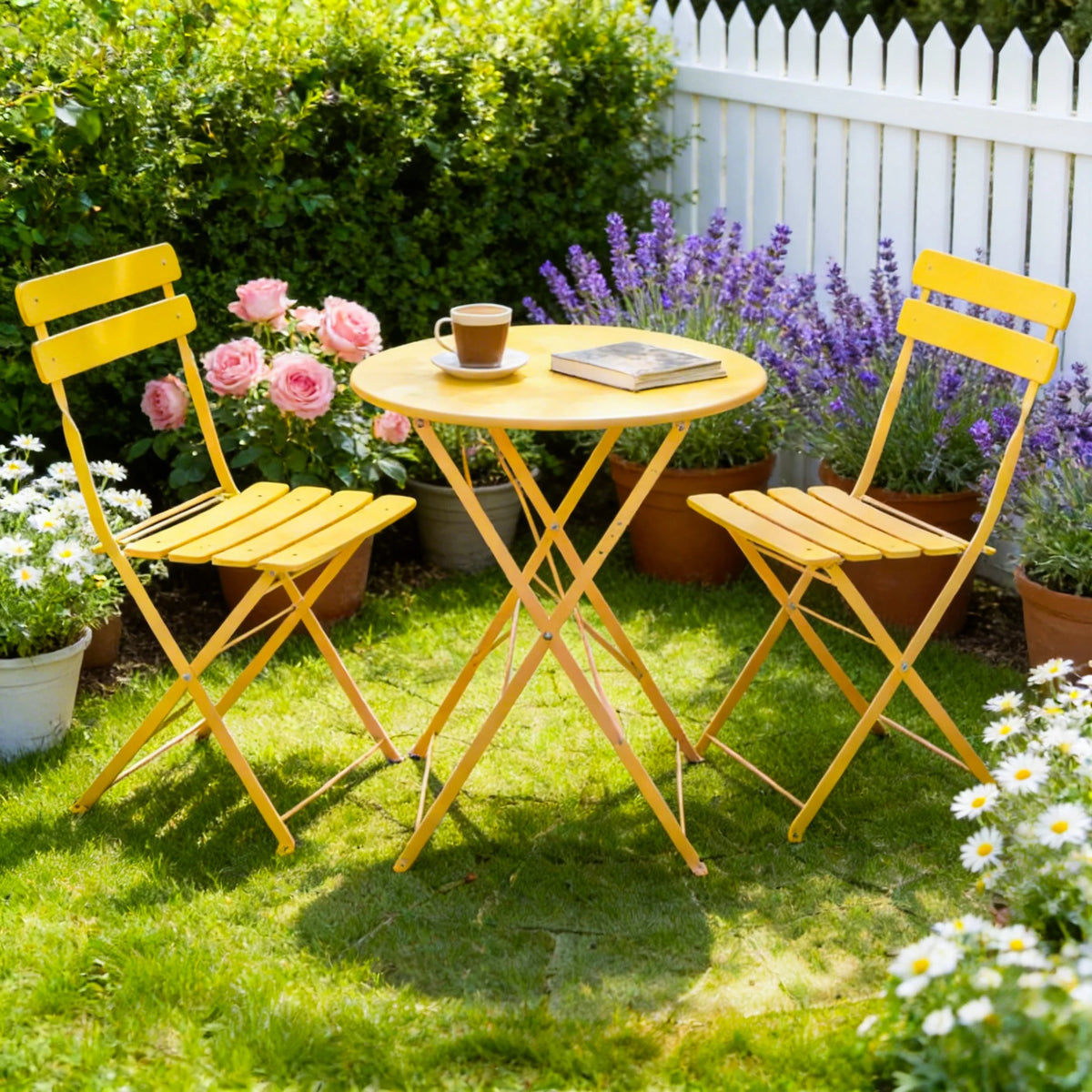 TUAREX Folding Steel Bistro Set For Outdoor Patio Garden