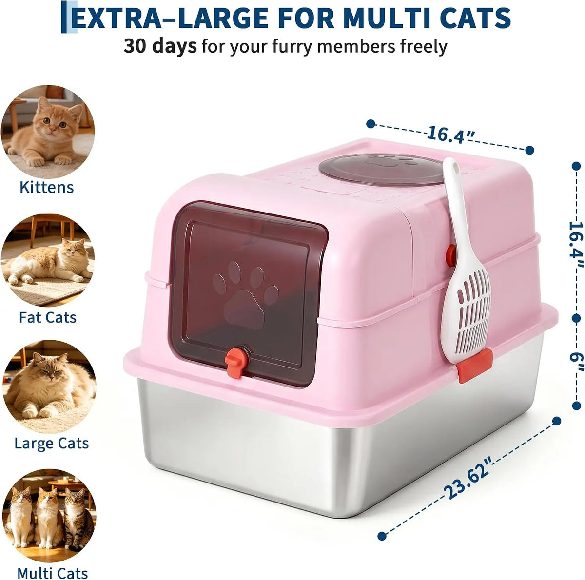 HiMISS Stainless Steel Enclosed Cat Litter Box With Scoop