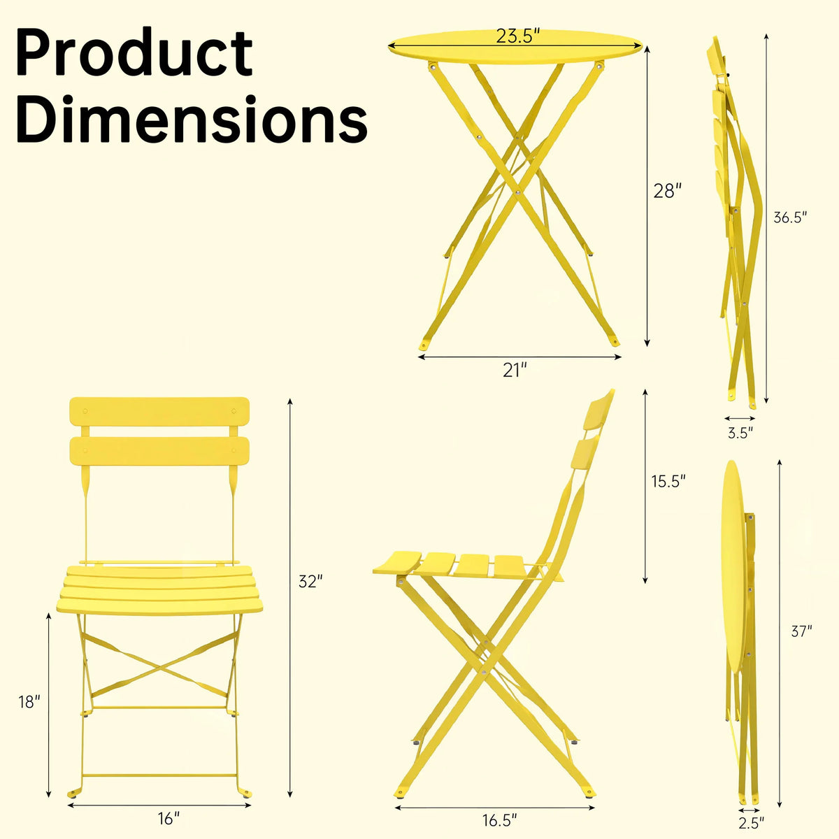 TUAREX Folding Steel Bistro Set For Outdoor Patio Garden