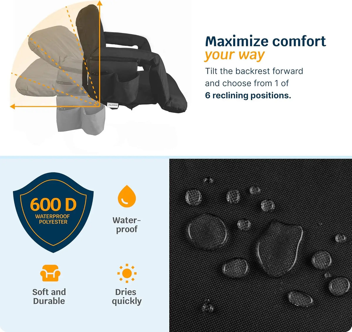 Alpcour Heated Reclining Stadium Seat With Waterproof Thick Padding