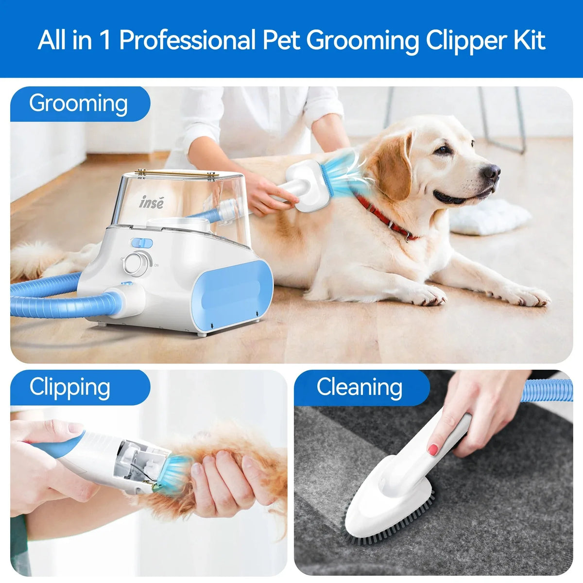 INSE P30 Cordless Dog Grooming Vacuum Low Noise Pet Clipper