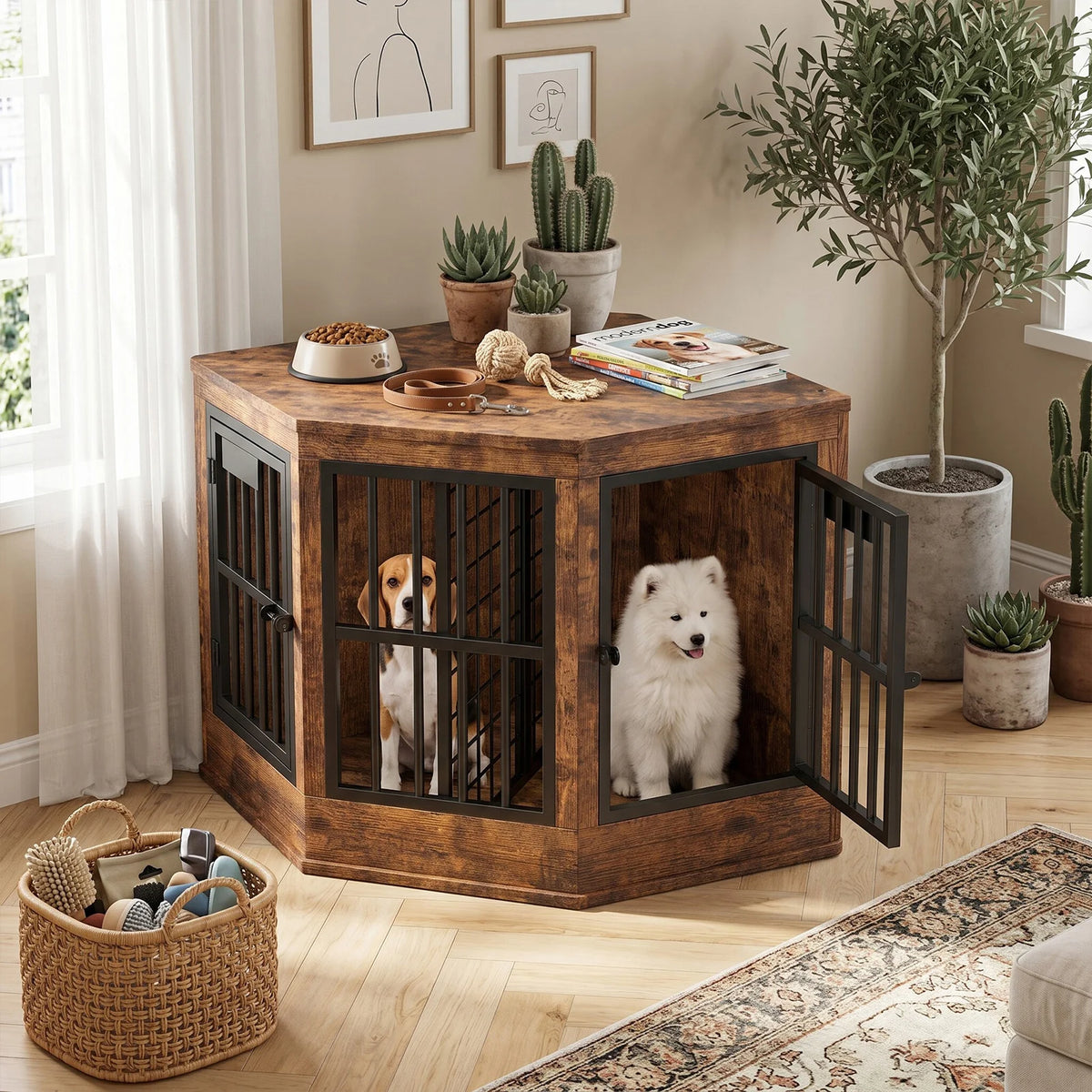 Modern Corner Dog Crate Furniture Decorative Pet TV Stand