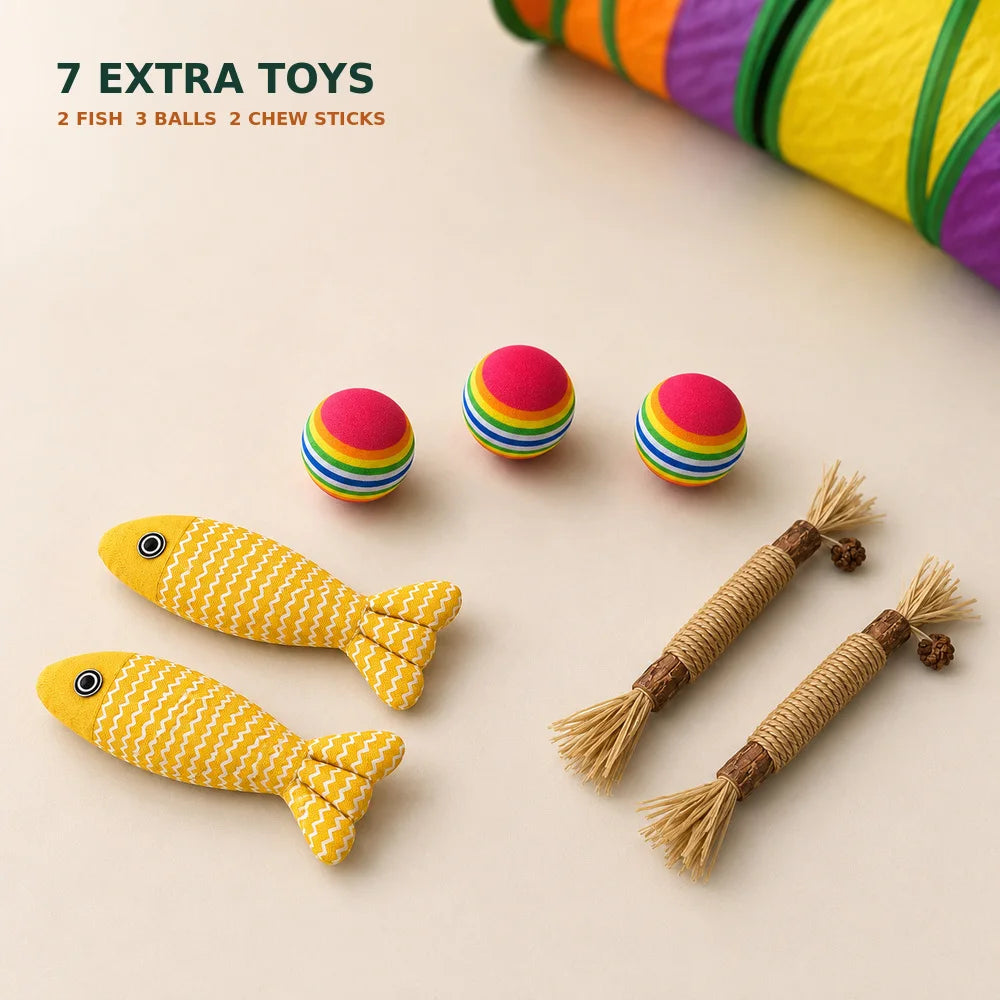 Zoe Foldable Connectable Cat Tunnel Maze With Interactive Toys