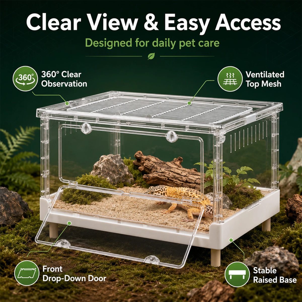 Foldable Acrylic Reptile Terrarium With Clear Ventilation For Pets