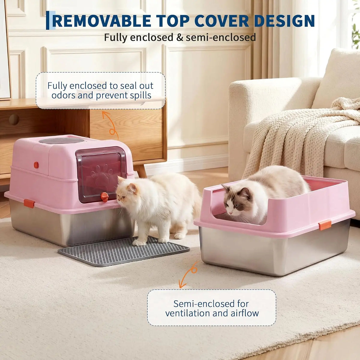 HiMISS Stainless Steel Enclosed Cat Litter Box With Scoop