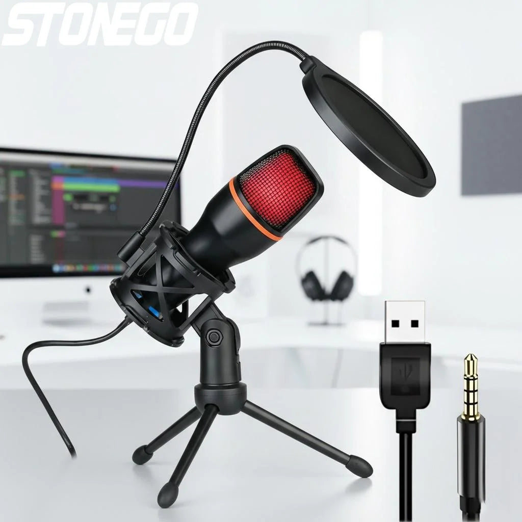 Stonego Usb Condenser Microphone With Rgb Tripod And Mute Button