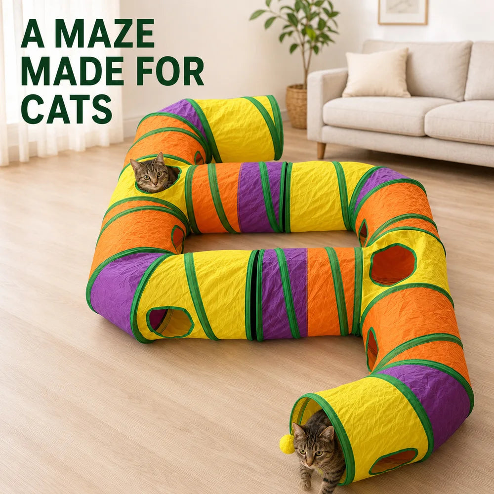 Zoe Foldable Connectable Cat Tunnel Maze With Interactive Toys