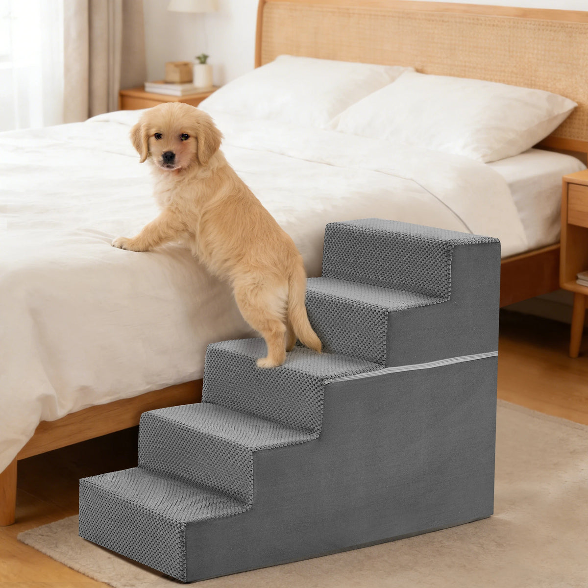 JHK Curved Foam Dog Stair Ramp For Easy Indoor Access