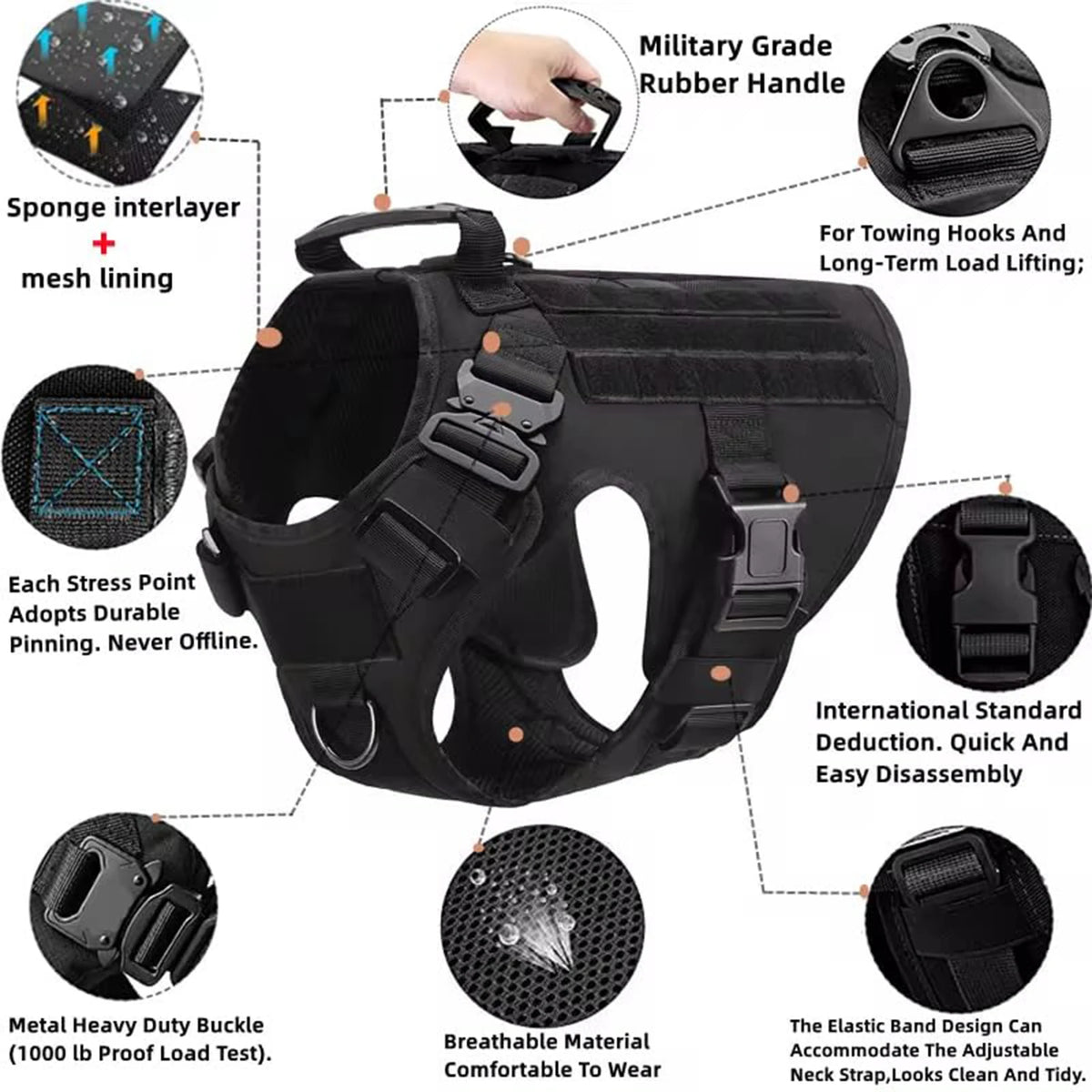 Petravel Premium Tactical Padded Utility Dog Harness Vest