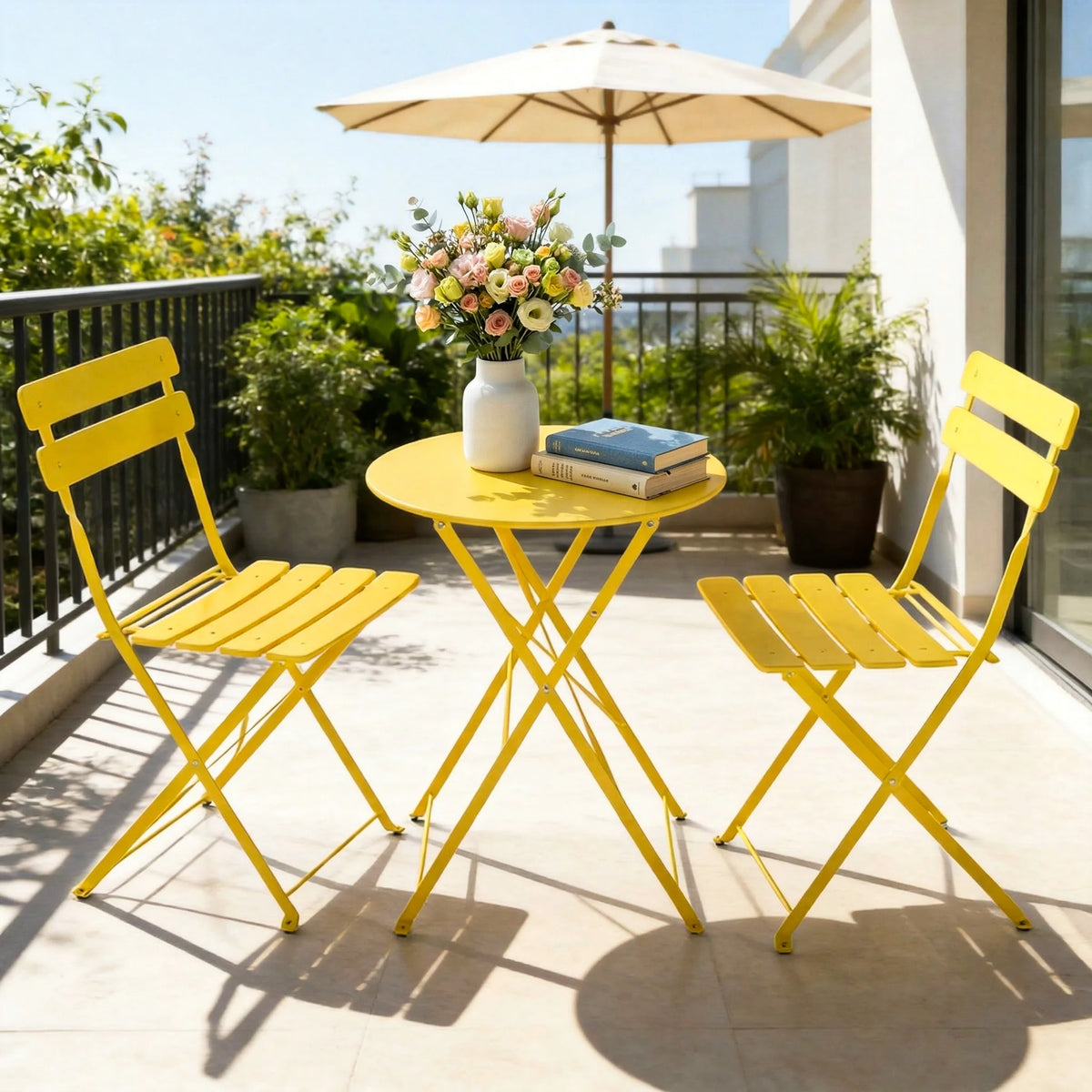 TUAREX Folding Steel Bistro Set For Outdoor Patio Garden