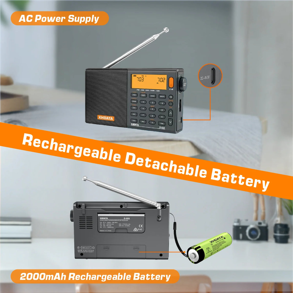 XhDATA D-808 Full Band Portable Radio With Stereo Audio