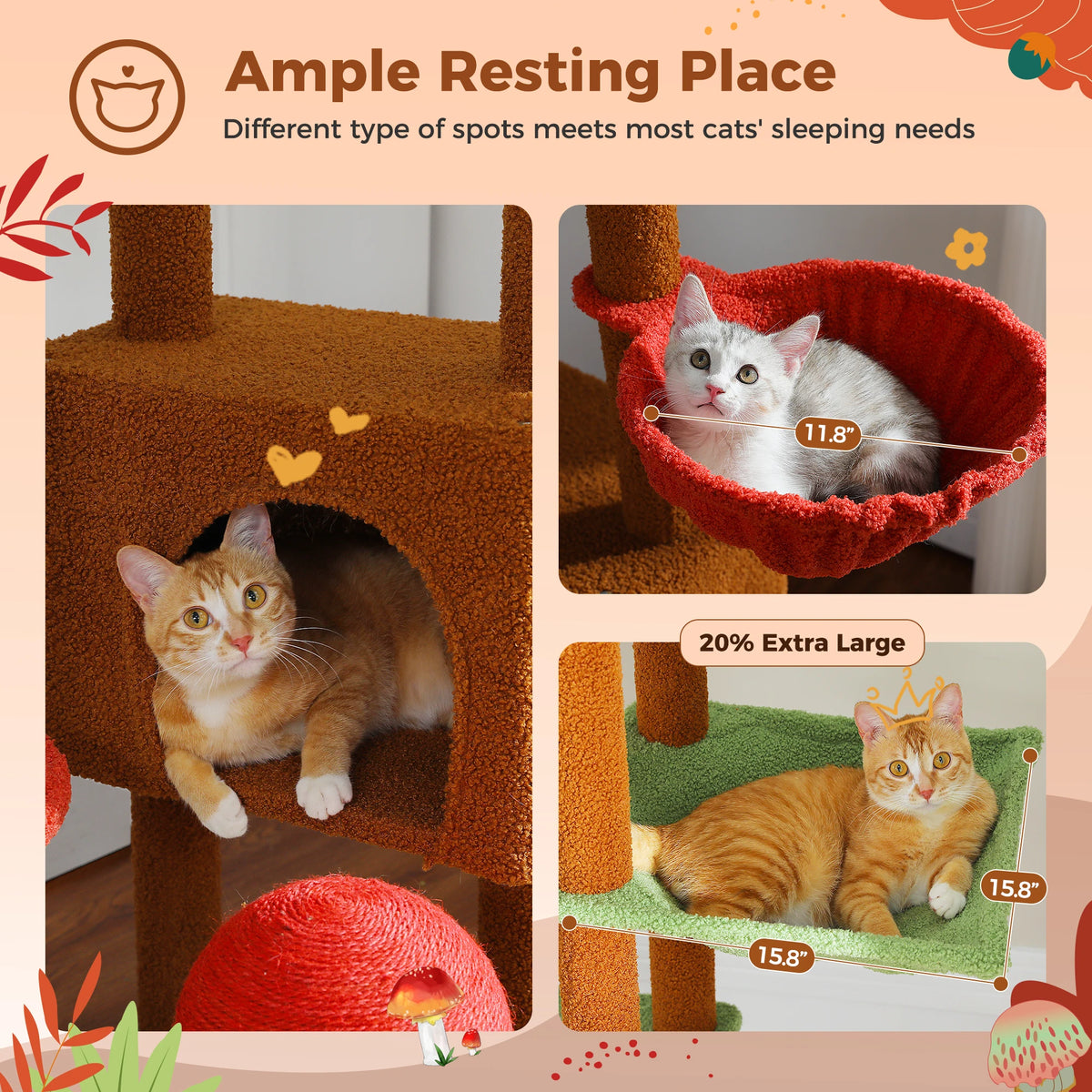 Petepela Adjustable Height Floor To Ceiling Cat Tower With Hammock