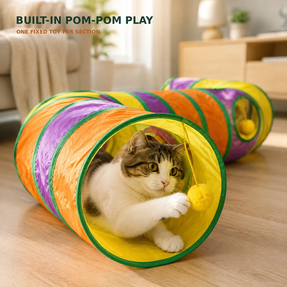 Zoe Foldable Connectable Cat Tunnel Maze With Interactive Toys