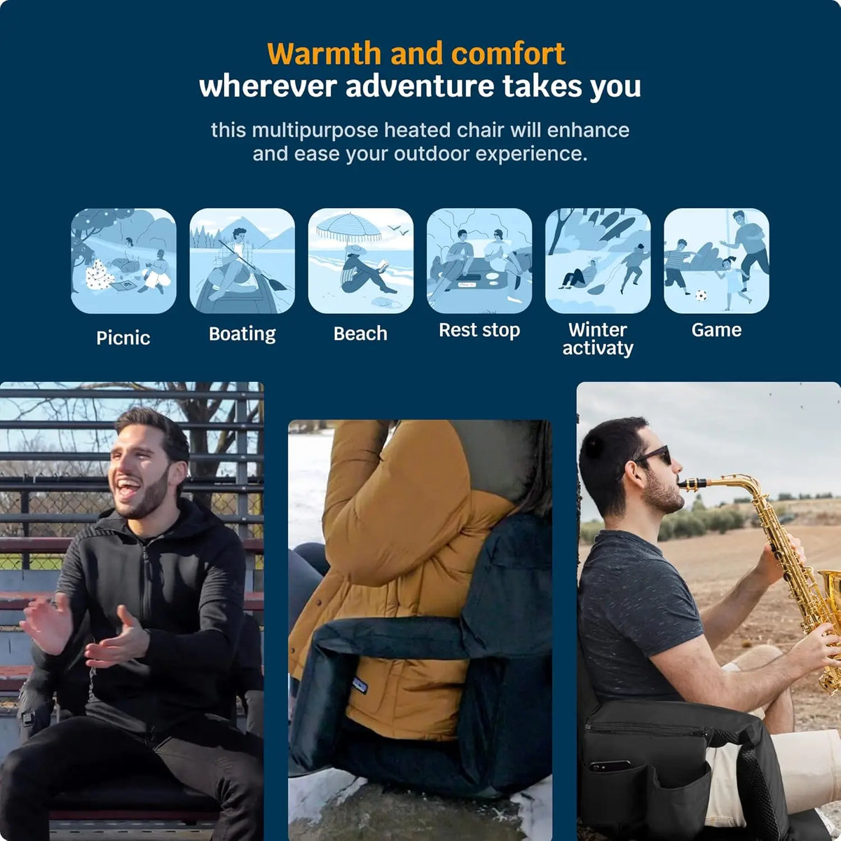Alpcour Heated Reclining Stadium Seat With Waterproof Thick Padding