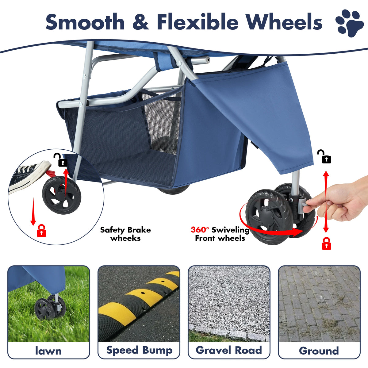 Foldable Three Wheel Pet Stroller For Small Dogs Daily Use