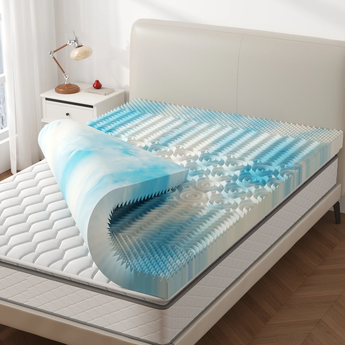JHK Cooling Gel Memory Foam Mattress Topper With Zoned Support