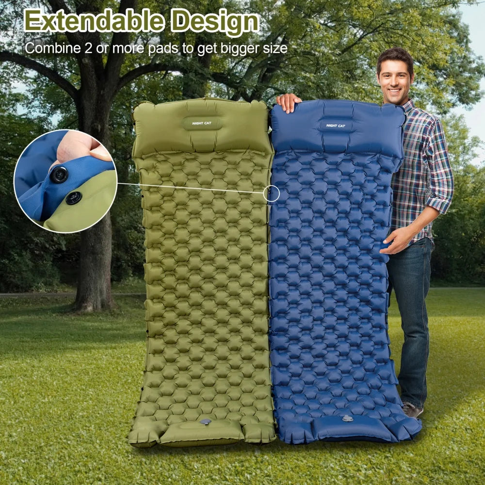 Night Cat Inflatable Sleeping Pad With Foot Pump For Camping