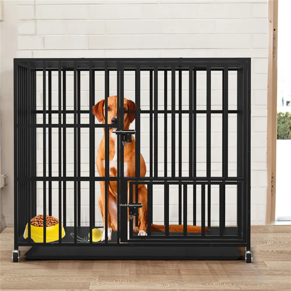Bingopaw Heavy Duty Metal Pet Crate With Wheels And Tray