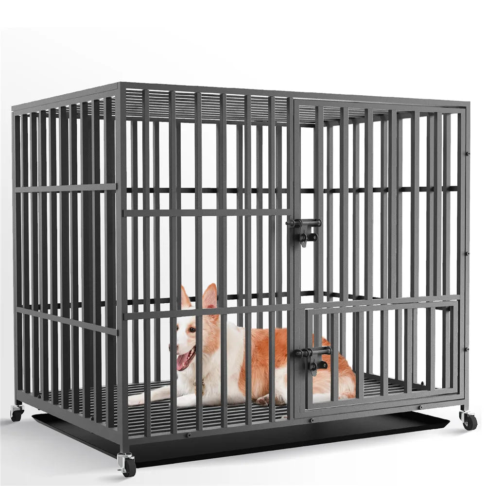 Bingopaw Heavy Duty Metal Pet Crate With Wheels And Tray