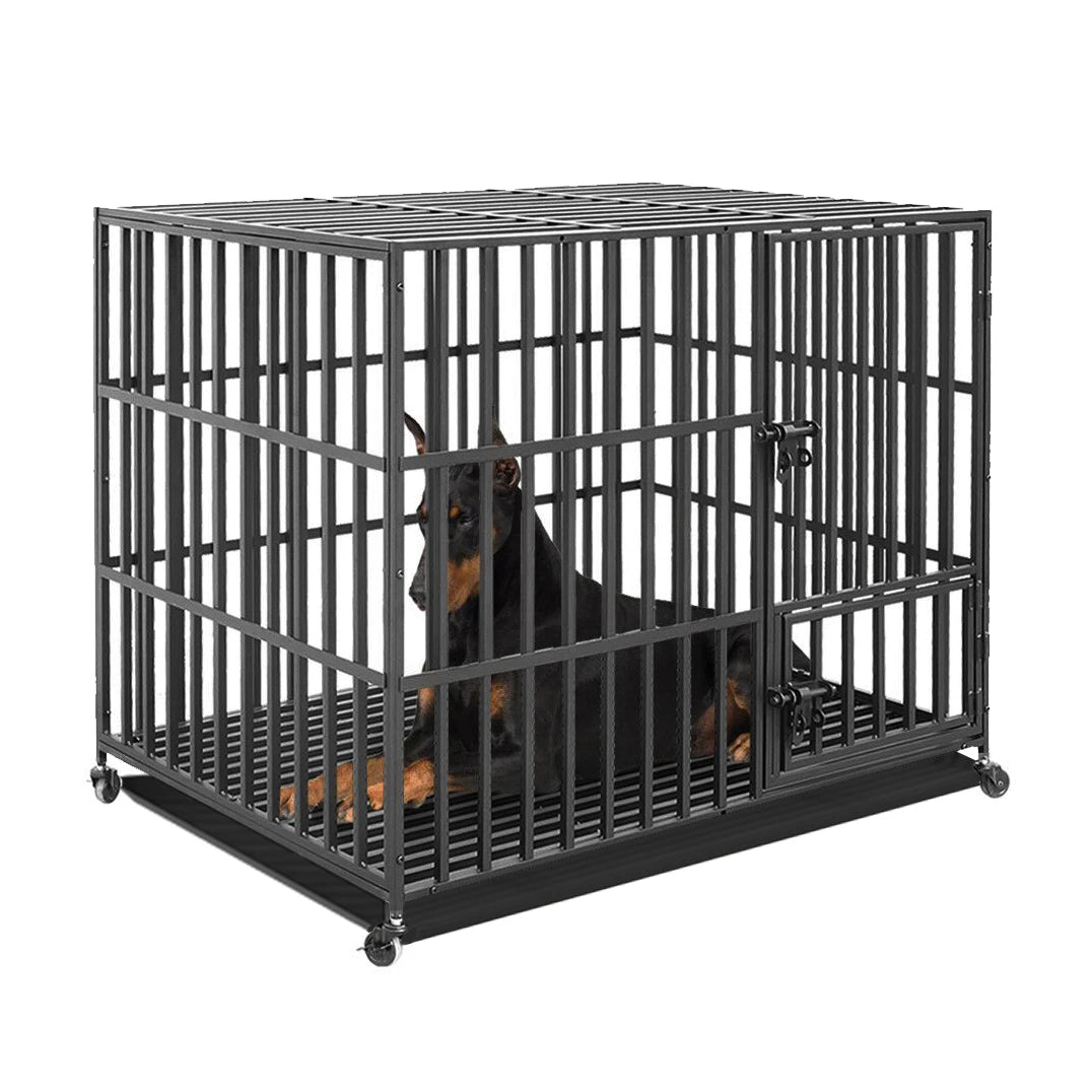 Bingopaw Heavy Duty Metal Pet Crate With Wheels And Tray