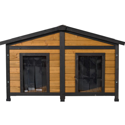 Premium Natural Wood Outdoor Double Door Dog Kennel Shelter