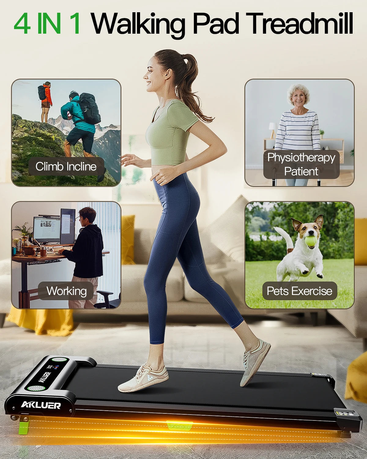 Akluer Portable Under Desk Treadmill With Led Display And Incline