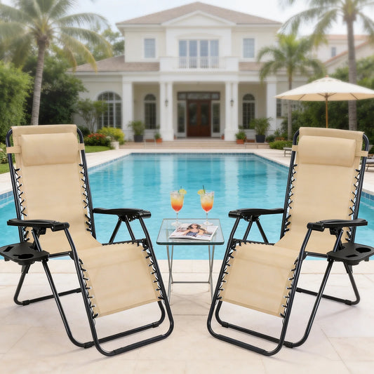 JHK Zero Gravity Outdoor Recliner Chairs With Cup Holder Trays