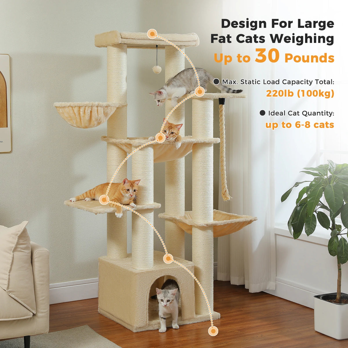 PAWZ Road Multi Level Cat Tower With Sisal Posts Hammock