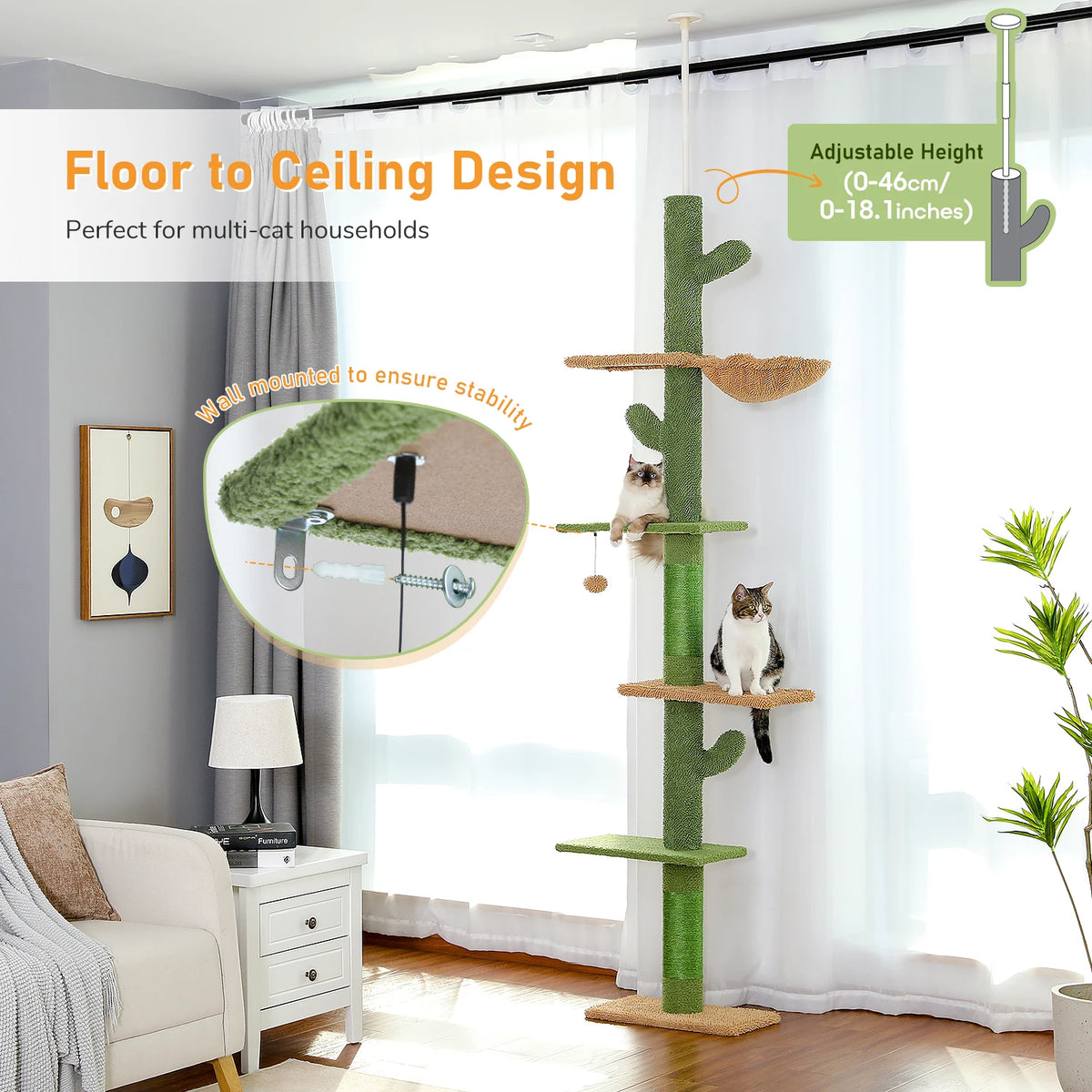 PAWZ Road 5-Tier Floor-to-Ceiling Cat Tree Scratcher