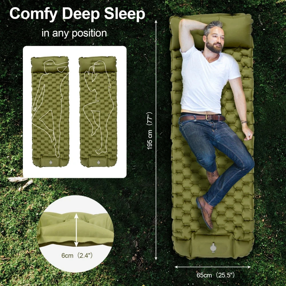 Night Cat Inflatable Sleeping Pad With Foot Pump For Camping
