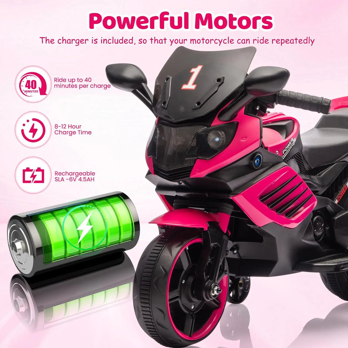 HiMiss Kids Ride On Motorcycle With Training Wheels And Music